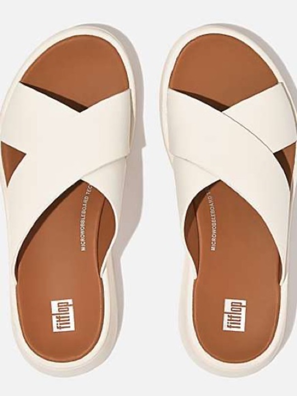 Fitflop women white leather platform wedge slide sandals US 10